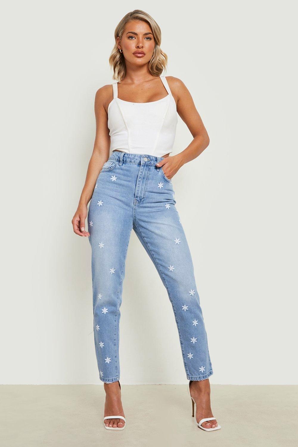Daisy Embroidered Mom Jeans | boohoo